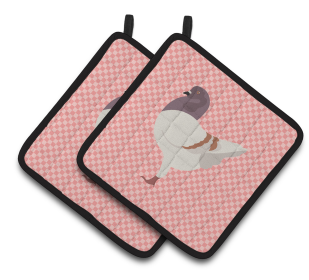 German Modena Pigeon Bird on Pair of Pot Holders (Breed: German Modena Pigeon)