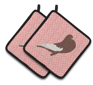 English Pouter Pigeon Bird on Pair of Pot Holders (Breed: English Pouter Pigeon)