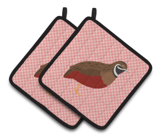 Chinese Painted or King Quail Bird on Pair of Pot Holders (Breed: Chinese Painted or King Quail)