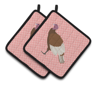 Bourbon Red Turkey Hen Bird on Pair of Pot Holders (Breed: Bourbon Red Turkey Hen)