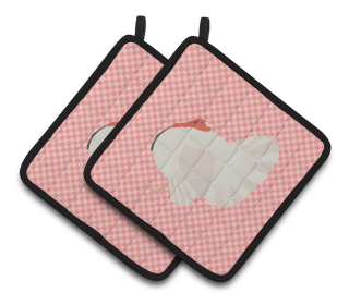 White Holland Turkey Bird on Pair of Pot Holders (Breed: White Holland Turkey)