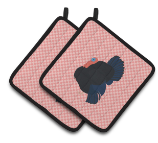 Norfolk Black Turkey Bird on Pair of Pot Holders (Breed: Norfolk Black Turkey)