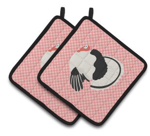 Royal Palm Turkey Bird on Pair of Pot Holders (Breed: Royal Palm Turkey)