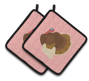 French Turkey Dindon Bird on Pair of Pot Holders (Breed: French Turkey Dindon)