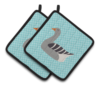 Pilgrim Goose Bird on Pair of Pot Holders (Breed: Pilgrim Goose)