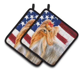 Dog Art Seasonal Pair of Pot Holders (Dog Breed: Yorkshire Terrier)
