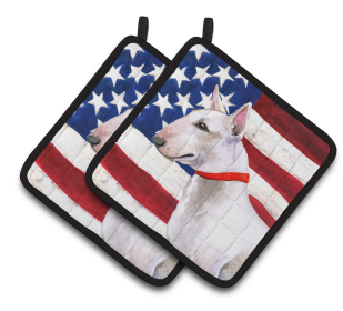 Dog Art Seasonal Pair of Pot Holders (Dog Breed: Bull Terrier)