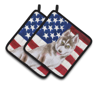 Dog Art Seasonal Pair of Pot Holders (Dog Breed: Siberian Husky - Grey)