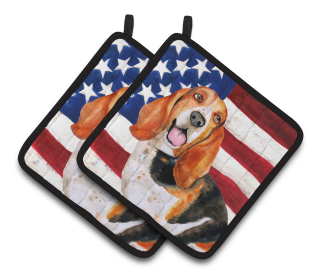Dog Art Seasonal Pair of Pot Holders (Dog Breed: Basset Hound)
