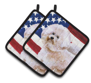Dog Art Seasonal Pair of Pot Holders (Dog Breed: Bichon Frise #2)