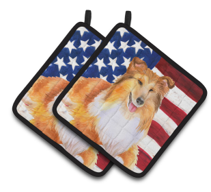 Dog Art Seasonal Pair of Pot Holders (Dog Breed: Sheltie/Shetland Sheepdog)