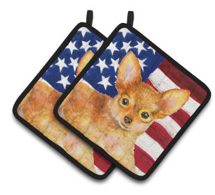 Dog Art Seasonal Pair of Pot Holders (Dog Breed: Toy Terrier)