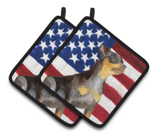 Dog Art Seasonal Pair of Pot Holders (Dog Breed: Miniature Pinscher #2)