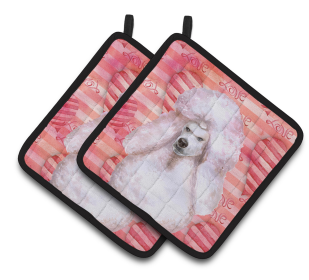 Dog Art Seasonal Pair of Pot Holders (Dog Breed: Poodle - Standard - White)