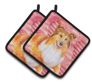 Dog Art Seasonal Pair of Pot Holders (Dog Breed: Sheltie)
