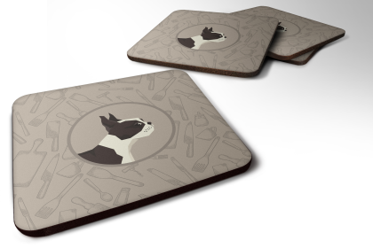 Dog Silhouette Foam Coaster Set of 4 (Dog Breed: Boston Terrier 1)