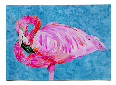 Flamingo on Yellow Fabric Placemat (Color: Flamingo, size: 15.5 x 12)