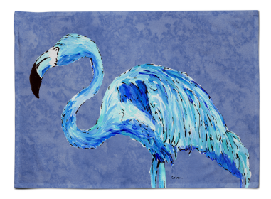 Flamingo on Yellow Fabric Placemat (Color: Flamingo On Slate Blue, size: 15.5 x 12)