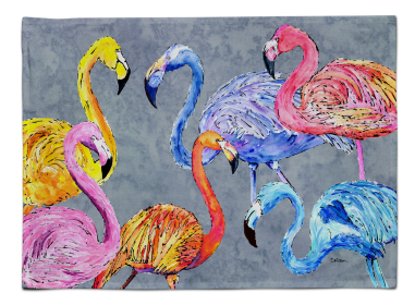 Flamingo on Yellow Fabric Placemat (Color: Flamingo Six Senses, size: 15.5 x 12)