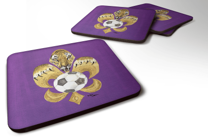 Tiger Foam Coaster (Color: Fleur de lis/Tiger/Flag Garden Size/Soccer, size: 3.5 x 3.5)