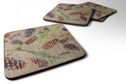 Pine Cones Foam Coaster (Color: Pine Cones, size: 3.5 x 3.5)