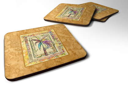 Palm Tree Foam Coaster (Color: Palm Tree Colorful, size: 3.5 x 3.5)