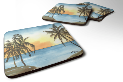 Palm Tree Foam Coaster (Color: Palm Tree B Scene, size: 3.5 x 3.5)