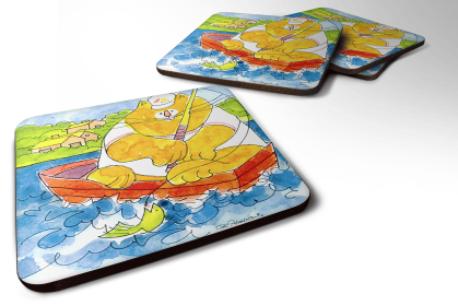 Fish/Sealife Foam Coaster (Color: Big Orange Cat Fishing, size: 3.5 x 3.5)