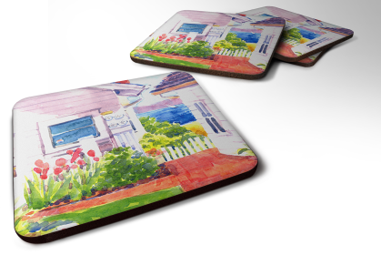 Houses Foam Coaster (Color: Beach View, size: 3.5 x 3.5)