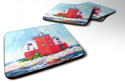 Houses Foam Coaster (Color: Lighthouse on the rocks Harbour, size: 3.5 x 3.5)