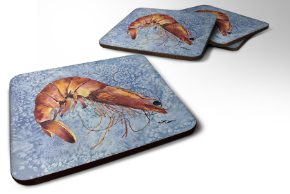 Shrimp Foam Coaster (Color: Cooked Shrimp Cool Blue Water, size: 3.5 x 3.5)