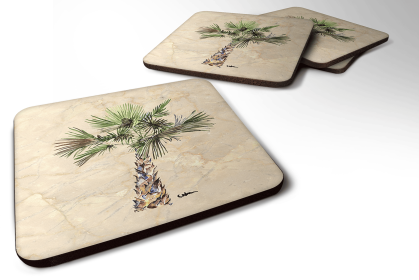 Palm Tree Foam Coaster (Color: Palm Tree on Marble Background, size: 3.5 x 3.5)