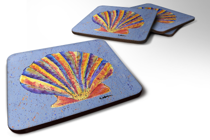 Shells Foam Coaster (Color: Scalloped Shell on Blue, size: 3.5 x 3.5)