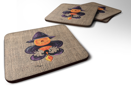 Halloween Foam Coaster (Color: Halloween Pumpkin Bat Fleur de lis, size: 3.5 x 3.5)