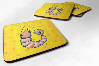 Shrimp Foam Coaster Set of 4 (Color: LD6120FC, size: 3.5 x 3.5)