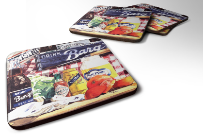 Food Foam Coaster (Color: Blue Plate Mayonaise, Barq's and a tomato sandwich, size: 3.5 x 3.5)