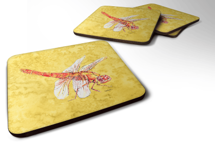 Dragonfly Foam Coaster (Color: Dragonfly on Yellow, size: 3.5 x 3.5)