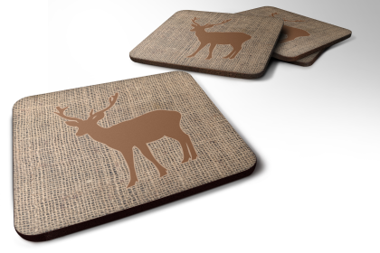 Burlap/Animals Foam Coaster (Color: Deer Brown, size: 3.5 x 3.5)