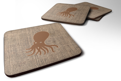 Burlap/Sealife Foam Coaster (Color: Octopus Brown 2, size: 3.5 x 3.5)