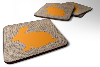 Burlap/Animals Foam Coaster (Color: Rait Orange, size: 3.5 x 3.5)