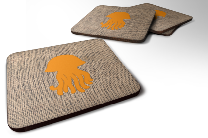 Burlap/Sealife Foam Coaster (Color: Jellyfish Orange 2, size: 3.5 x 3.5)