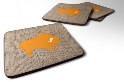 Burlap/Animals Foam Coaster (Color: Buffalo Orange, size: 3.5 x 3.5)