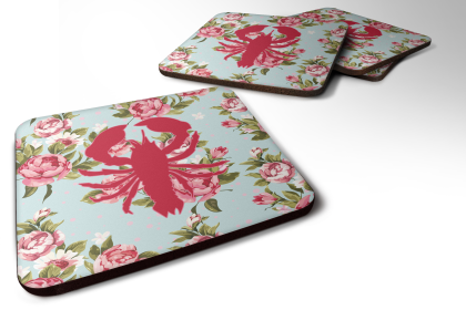 Sealife / shabby Chic Blue Roses Foam Coaster (Color: Lobster, size: 3.5 x 3.5)