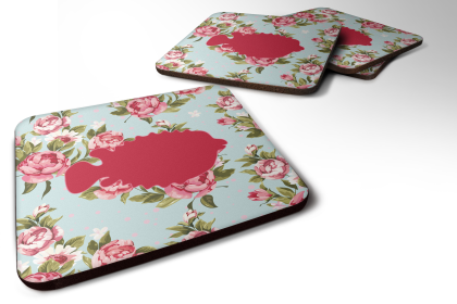 Fish/Sealife Foam Coaster (Color: Blowfish Shabby Chic Blue Roses, size: 3.5 x 3.5)