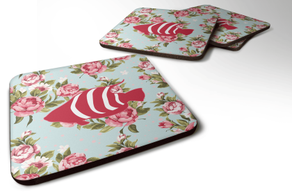 Fish/Sealife Foam Coaster (Color: Fish Shabby Chic Blue Roses, size: 3.5 x 3.5)