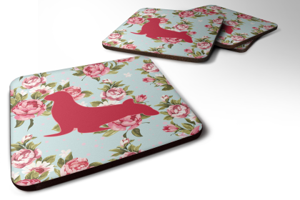 Sealife / shabby Chic Blue Roses Foam Coaster (Color: Seal, size: 3.5 x 3.5)