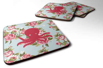 Sealife / shabby Chic Blue Roses Foam Coaster (Color: Octopus 1, size: 3.5 x 3.5)