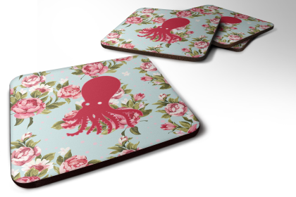 Sealife / shabby Chic Blue Roses Foam Coaster (Color: Octopus, size: 3.5 x 3.5)