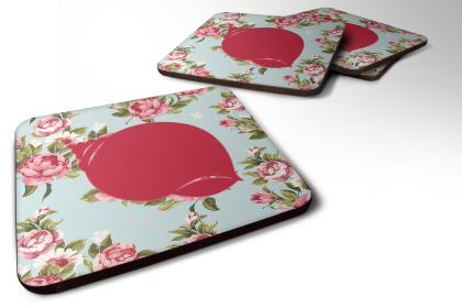 Sealife / shabby Chic Blue Roses Foam Coaster (Color: Shell, size: 3.5 x 3.5)