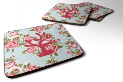 Sealife / shabby Chic Blue Roses Foam Coaster (Color: Coral 1, size: 3.5 x 3.5)